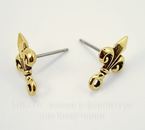 Пуссеты - гвоздики TierraCast "Fleur-de-Lys" 14х9 мм (цвет-античное золото)(без заглушек), пара