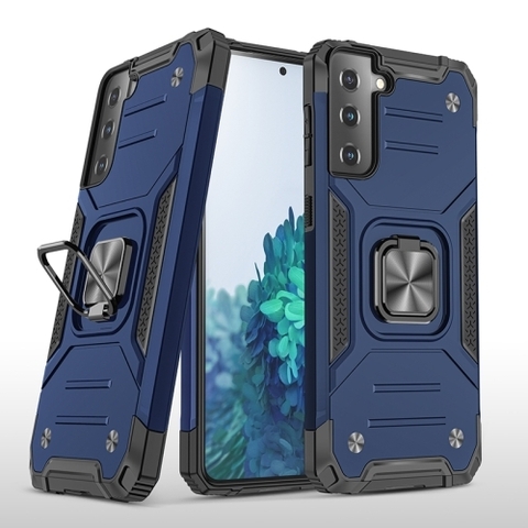 Противоударный чехол Strong Armour Case с кольцом для Samsung Galaxy S21 Plus (Синий)