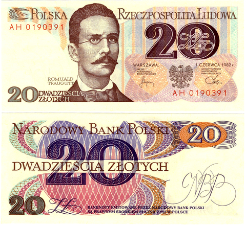 Польша. Банкнота 20 злотых 1982 г. Пресс UNC