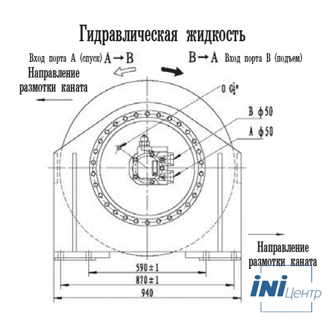 Гидравлическая лебедка IYJ56-160-188-32-ZP с тяговым усилием 16 тс и тросом 188 м (габаритные размеры)