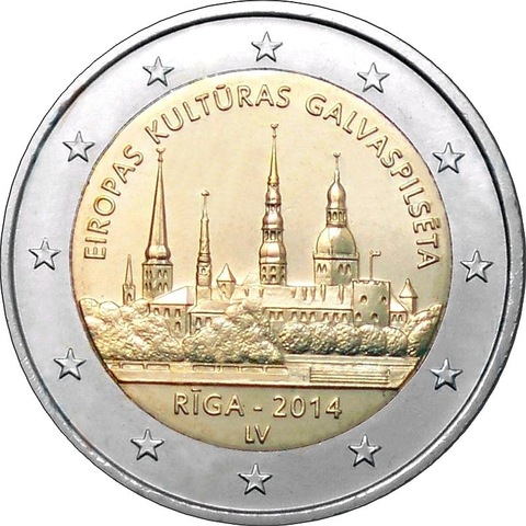 2 евро Рига - культурная столица Европы 2014 год, Латвия. UNC