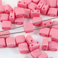 Бусина Tile mini Квадратная плоская с 2 отверстиями, 5 мм, розовая матовая, 10 шт