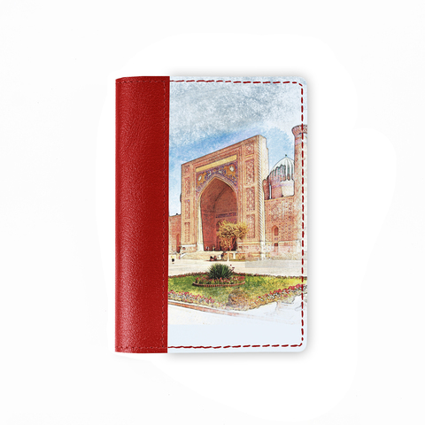 Обложка на паспорт комбинированная "Медресе Улугбека", красная
