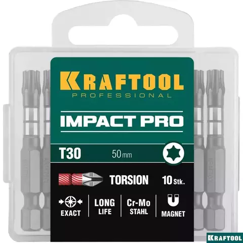 KRAFTOOL Impact Pro TX 30, 50 мм, 10 шт, Ударные биты (26195-30-50-S10)