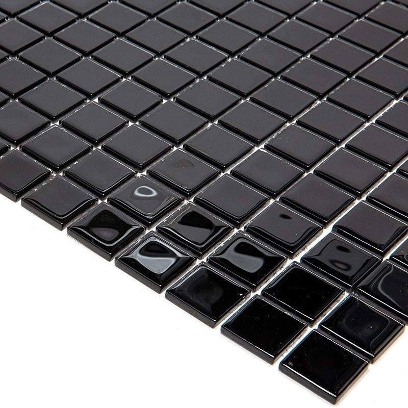 A-091 Стеклянная мозаичная плитка черная Natural Color palette черный темный квадрат глянцевый