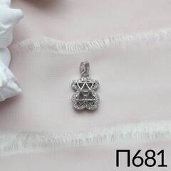 Подвеска Мишка с фианитами 15*11 мм, родий, П358