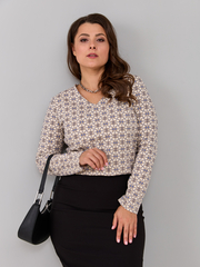 Лонгслив ЛНкл-080/экрю-орнаментголубой