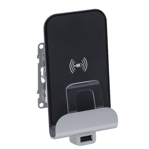 Зарядное устройство беспроводное Qi с USB тип - А, винтовые клеммы. Цвет Белый. Legrand серия SUNO. 721134