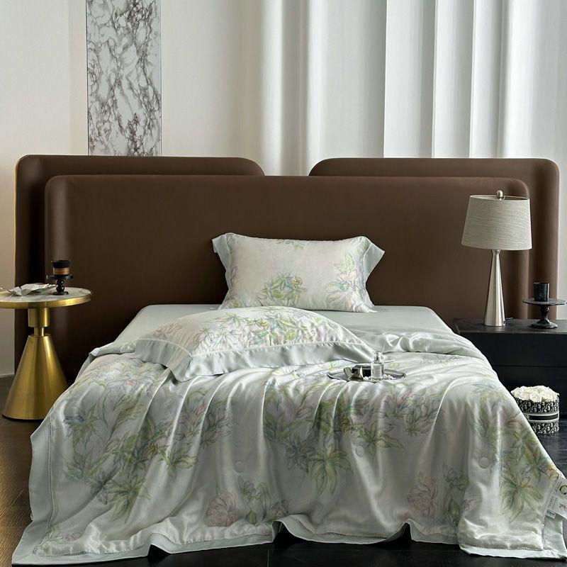 ZEPHYR HOME Двуспалка Тенсель (с одеялом) Зеленые листья на белом