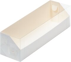 Коробка для макарон с пластиковой крышкой 190*55*55 мм (белая)