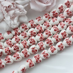 Бусина Сердце, керамика, белая с красной росписью, 12 мм, 1 нить, К130