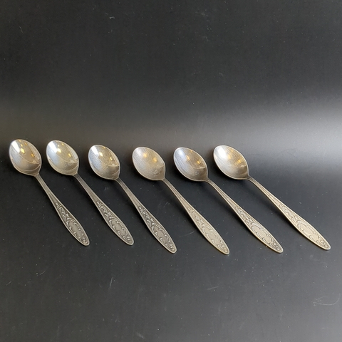 Набор из 6 кофейных ложек Пламя, мНЦ (медь-никель-цинк), Кольчугинский завод цветных металлов, СССР, 1960-1990 гг.