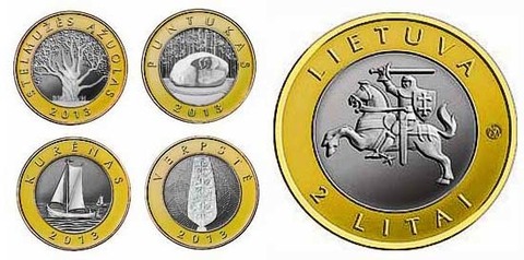 Набор из 4 монет 2 лита "Создано человеком и природой" 2013 год