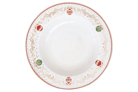 Тарелка суповая 21.5см Easy Life Christmas Eve Новогодние шары белая