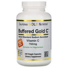 California Gold Nutrition, Буферизованный витамин C в капсулах, 750 мг, 240 растительных капсул