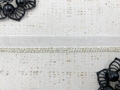 Кант бусины на органзе, ш. 1 см, бусины 0,5 см, белый