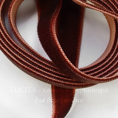 Лента бархатная, цвет - коричневый, 10 мм, примерно 1 м