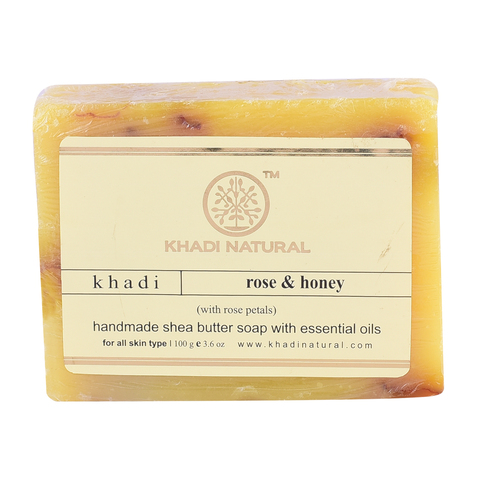 ROSE HONEY Handmade Soap With Essential Oils, Khadi Natural (РОЗА И МЁД С ЛЕПЕСТКАМИ РОЗЫ Мыло ручной работы с маслом ши и эфирными маслами, Кхади), 100 г.