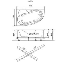 ВАННА АКРИЛОВАЯ TRITON КАЙЛИ NEW 1500х1000 правая с каркасом и сифоном