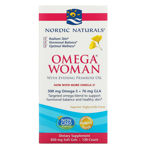 Nordic Naturals, Omega для женщин с маслом примулы вечерней, 830 мг, 120 мягких желатиновых капсул