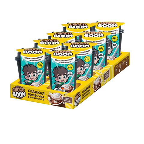 ВЛАД А4 ЧИБИ CHOCO BOOM Шар из молочной шоколадной глазури с маршмеллоу в картонном стакане 1кор* 8бл*8шт, 28г.