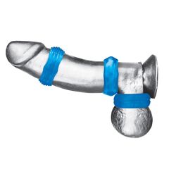 Комплект из трех голубых колец для эрекции 3-Pack Nuts & Bolts Stretch Cock Ring Set - 
