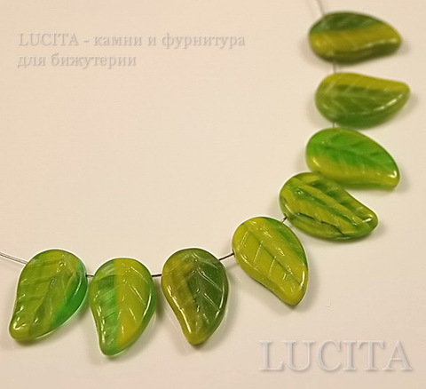Бусина "Листик"  (цвет- зеленый) 14х9 мм , 10 штук ()