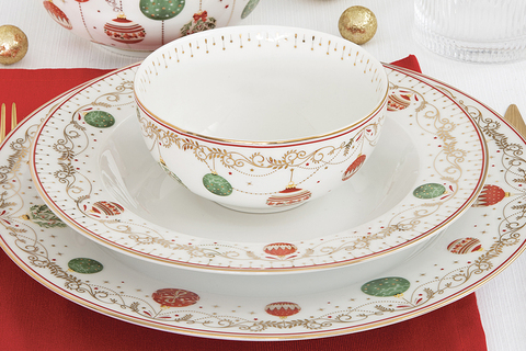 Тарелка суповая 21.5см Easy Life Christmas Eve Новогодние шары белая