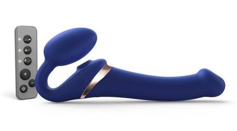 Синий безремневой страпон Multi Orgasm Size M с клиторальной стимуляцией - Strap-on-me 6017395
