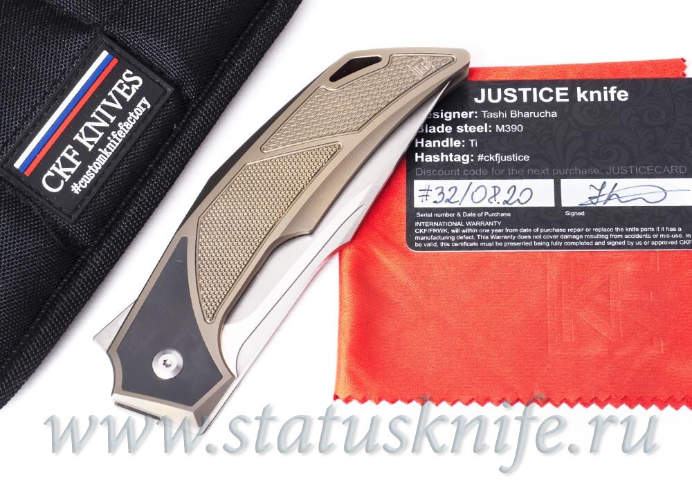 Нож CKF/BHARUCHA Justice (М390, титан, цирконий, ручной сатин)