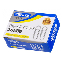 Скрепки канцелярские Penpai, 28 мм, никелированные, 100 шт