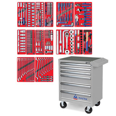 МАСТАК (52-06299G) Набор инструментов "ПРОФИ" в серой тележке, 299 предметов