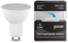 Лампа Gauss LED 5W GU10 220V 4100K FR EB101506205-D