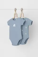 полукомбинезон для новорожденных  К 6239-2уп/пыльно-синий,мини слоники