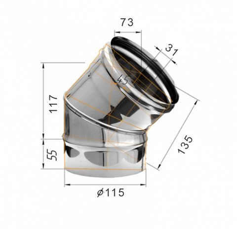 Отвод моно 135° d115мм (430/0,8мм) Ferrum в интернет-магазине ЯрТехника