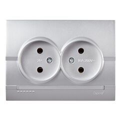 DERIY 702 2828 128 Розетка 2-ая б/з., серебристый металлик керамика