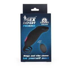 Черная насадка на пенис с вибрацией Sex Expert - 15,4 см. - 