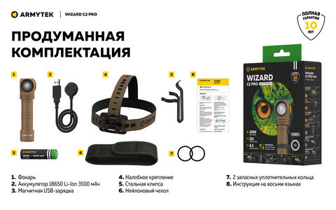 Мультифонарь Armytek Wizard C2 Pro Magnet USB ПЕСОК