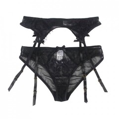 Пояс для чулок с ремешками и трусики черные Flower&bow (3XL-4XL)