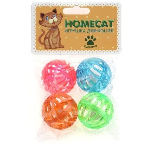 Homecat игрушка для кошек мячи пластиковые калейдоскоп с колокольчиком 4 см 4 шт