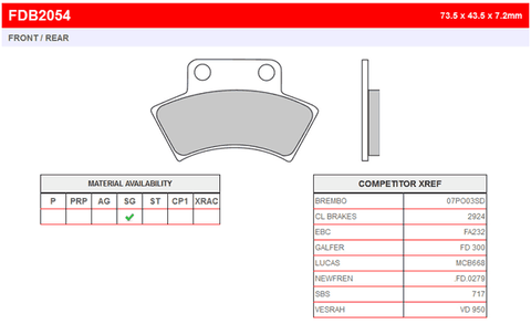FDB2054SG Тормозные колодки дисковые MOTO, блистер 2 шт