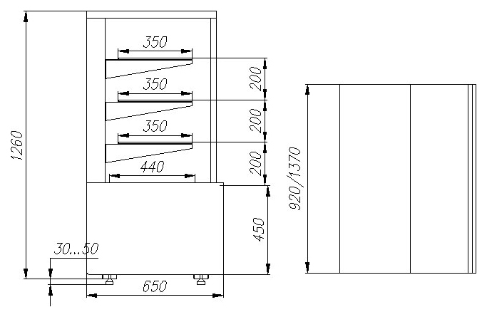 Витрина кондитерская POLUS KC70 VM 0,9-1 LIGHT 9006-9005 (ВХСв-0,9д Carboma Cube ТЕХНО)