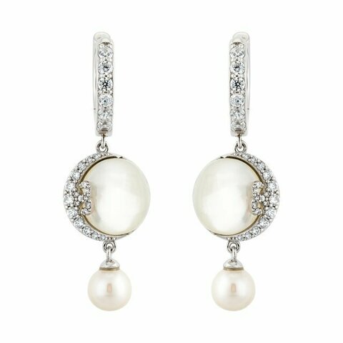 Серьги Новолуние Короткие Перламутр Родий