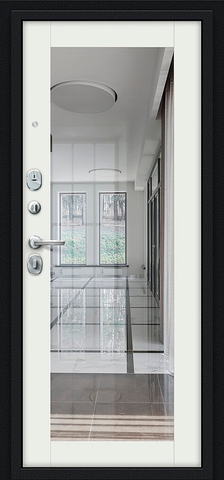 Теплая дверь входная Браво R-2 Флэш зеркало, 2 замка, 1,2 мм металл, (черный букле+офф-вайт) #3