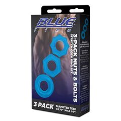 Комплект из трех голубых колец для эрекции 3-Pack Nuts & Bolts Stretch Cock Ring Set - 