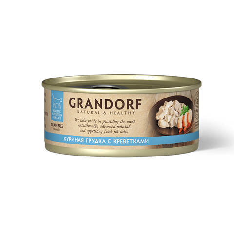 Влажный корм Grandorf chicken With Prawn In Broth, для кошек, куриная грудка с креветками, 70 г