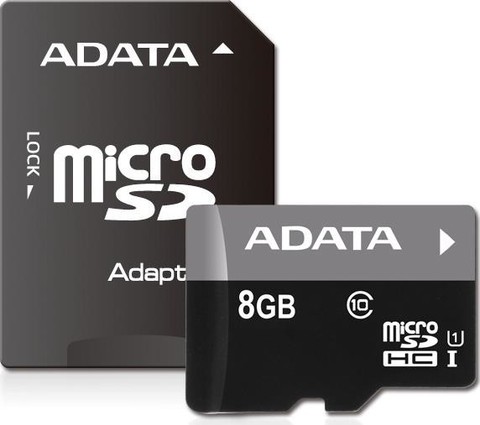 Карта памяти A-Data microSDHC 8Gb Class 10 + SD адаптер