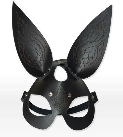 Чёрная кожаная маска с длинными ушками и эффектом тату - Sitabella BDSM accessories 3186-1g