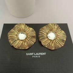 27043- Серьги клипсы круглые из латуни YSL в винтажном стиле
