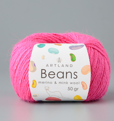 Пряжа "Beans", 5% шёлк, 20% мериносовая шерсть, 30% нейлон, 45% норка, 50гр-240м, (1уп=5шт), ярко-розовый